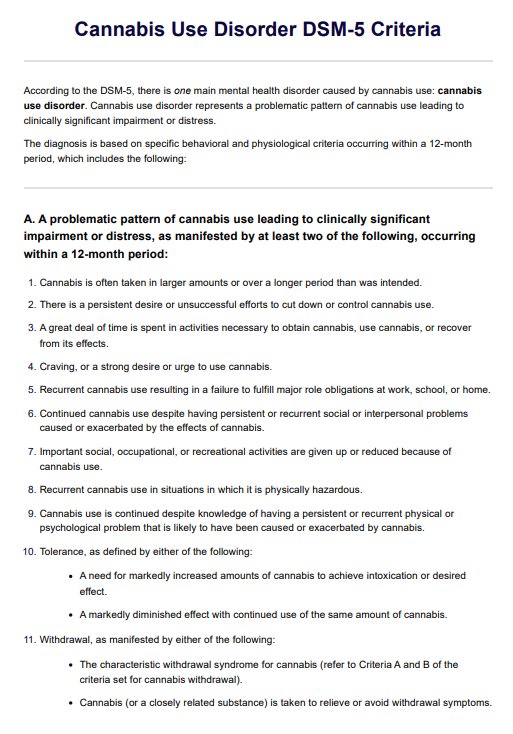 Cannabis Use Disorder DSM-5 Criteria PDF Example