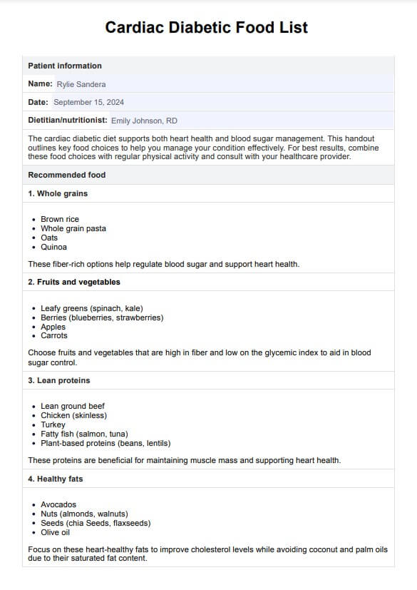 Cardiac Diabetic Diet Food PDF Example