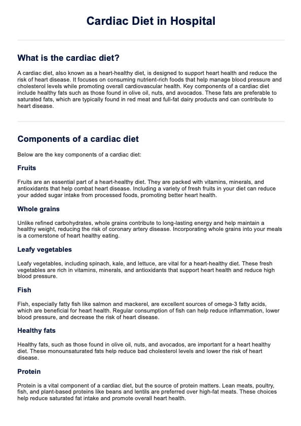 Cardiac Diet in Hospital PDF Example