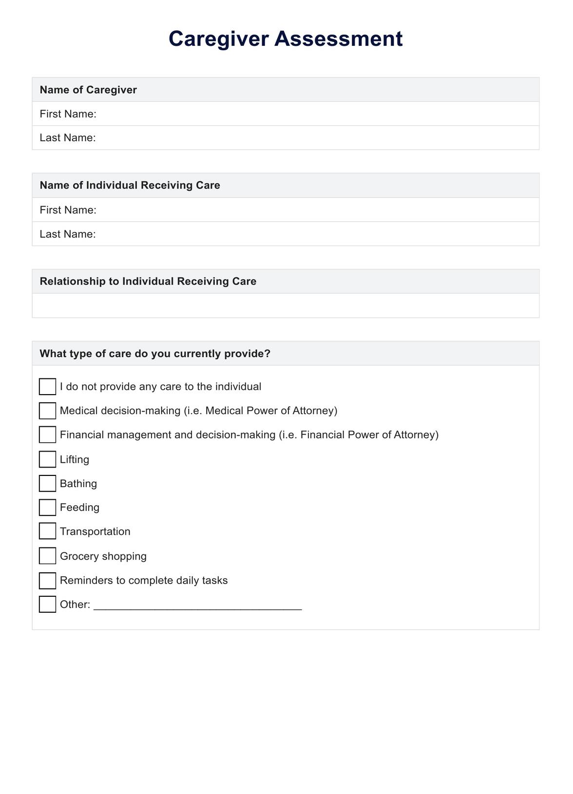 Caregiver Assessment PDF Example