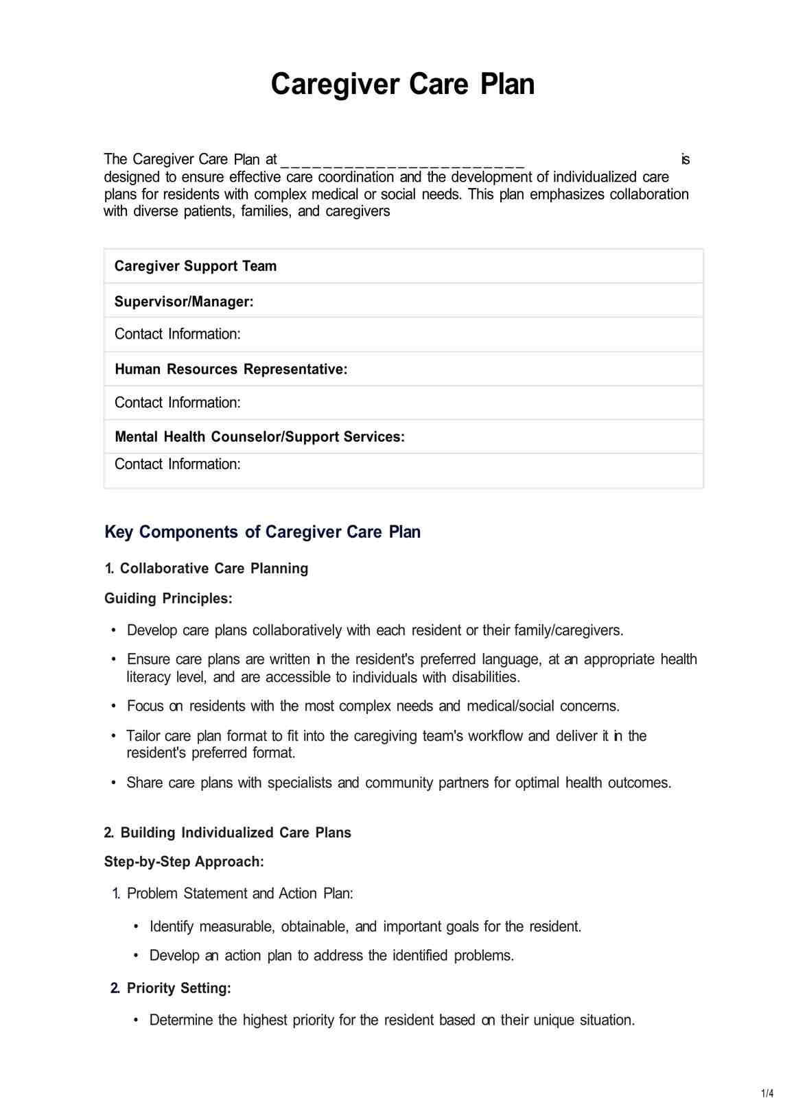 Caregiver Care Plan PDF Example