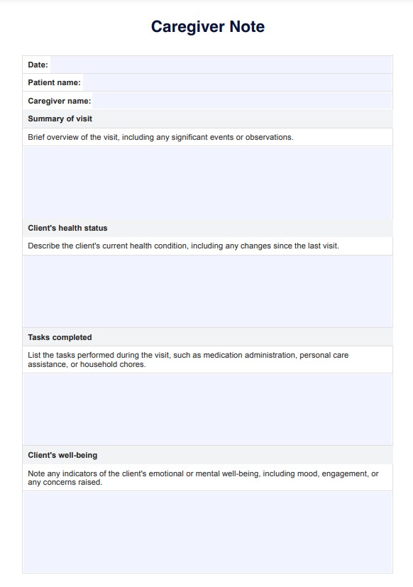 Modelo de nota de cuidador PDF Example