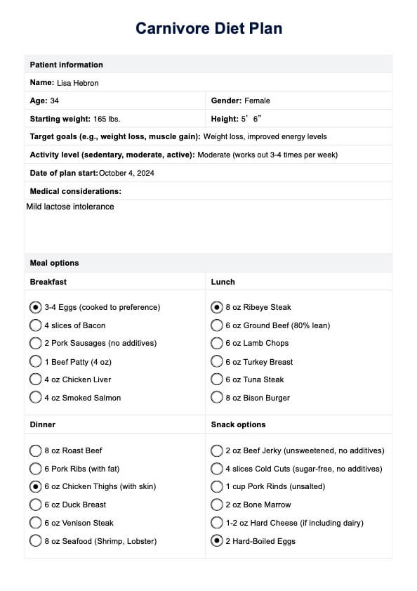 Fleischfresser-Diätplan PDF Example