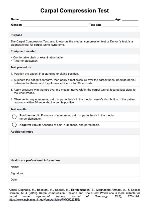 Carpal Compression Test PDF Example