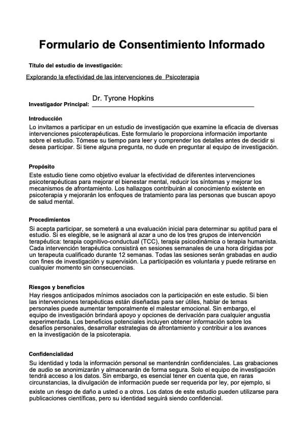 Carta de consentimiento informado PDF Example