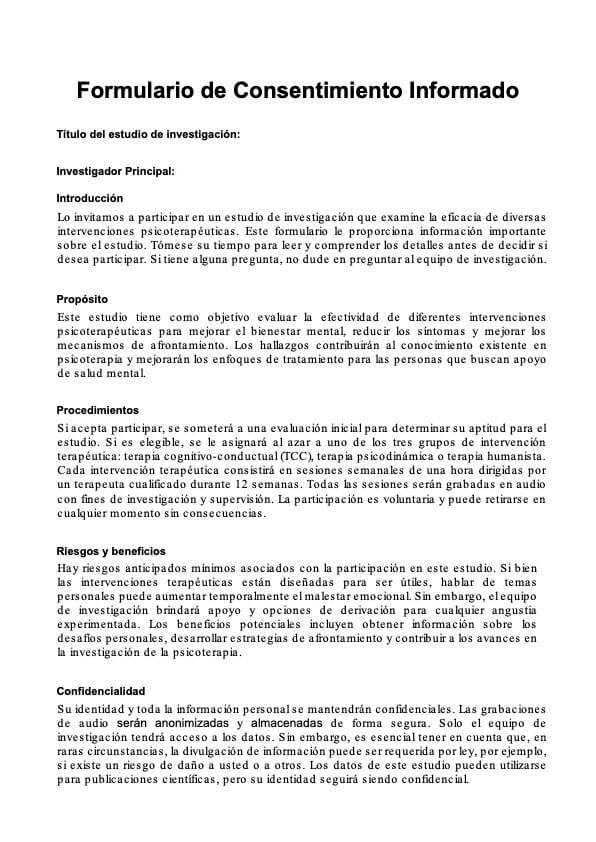 Carta De Consentimiento Informado PDF Example