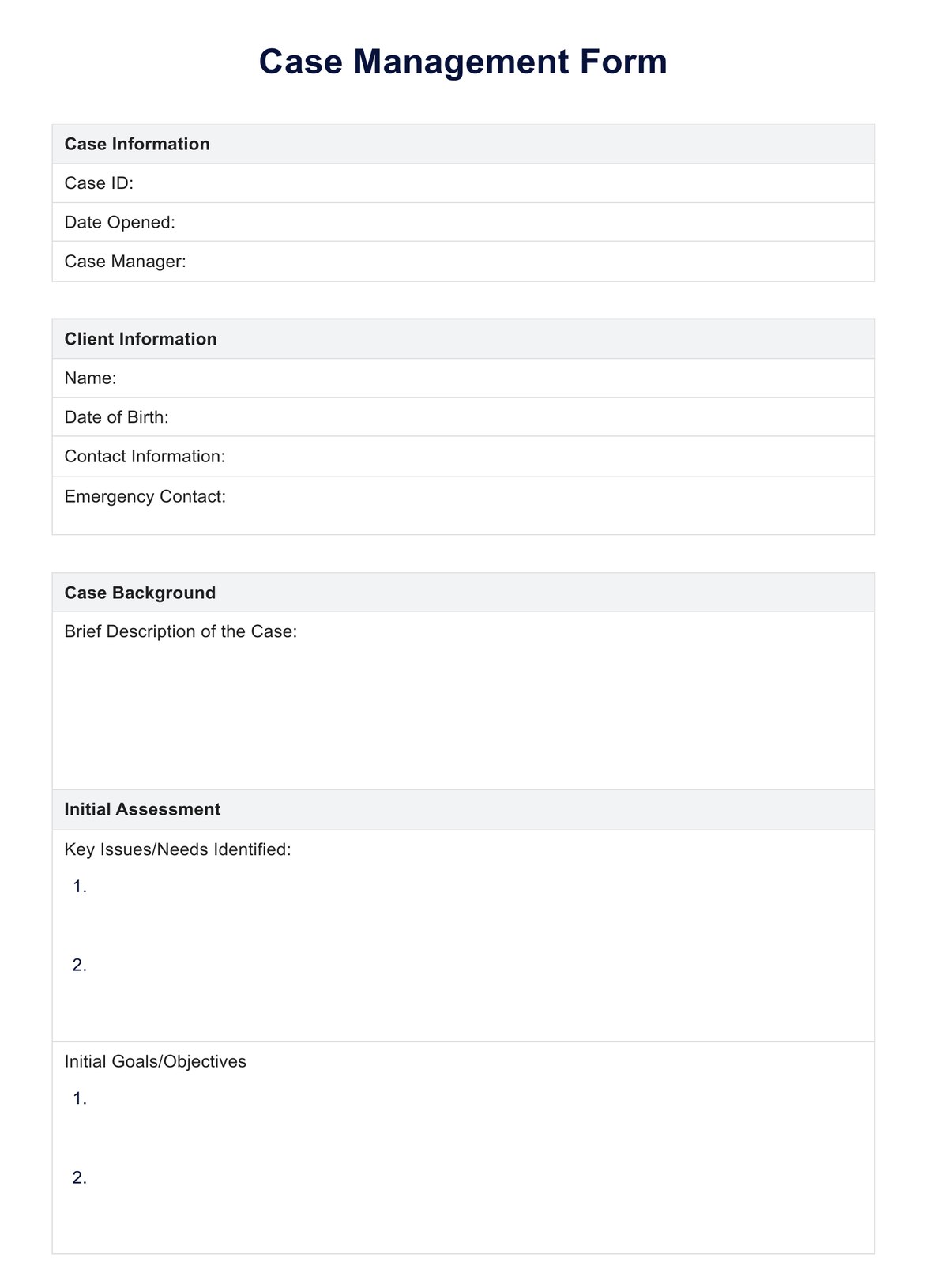 Case Management Form PDF Example