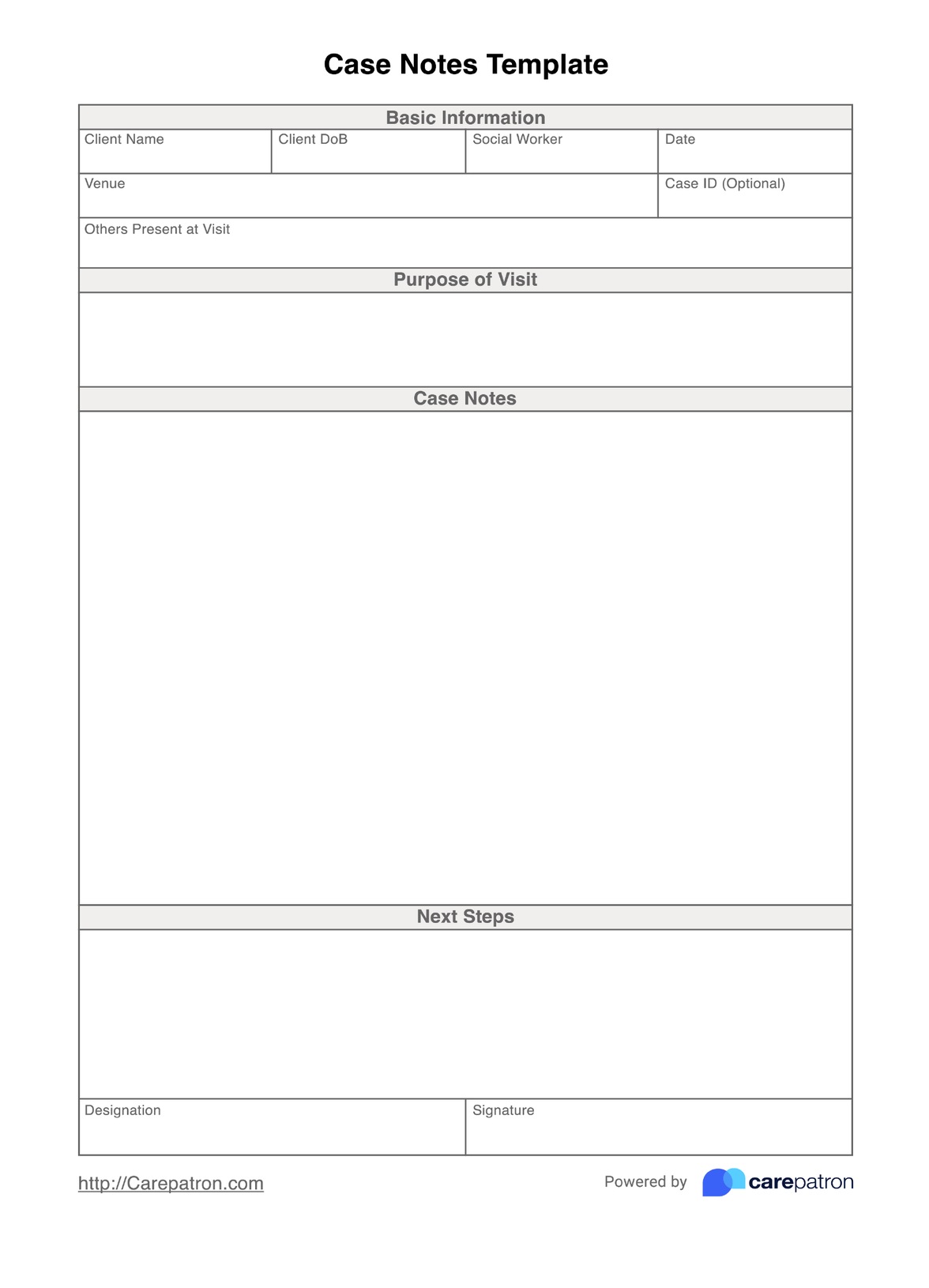 Case Notes Template PDF Example
