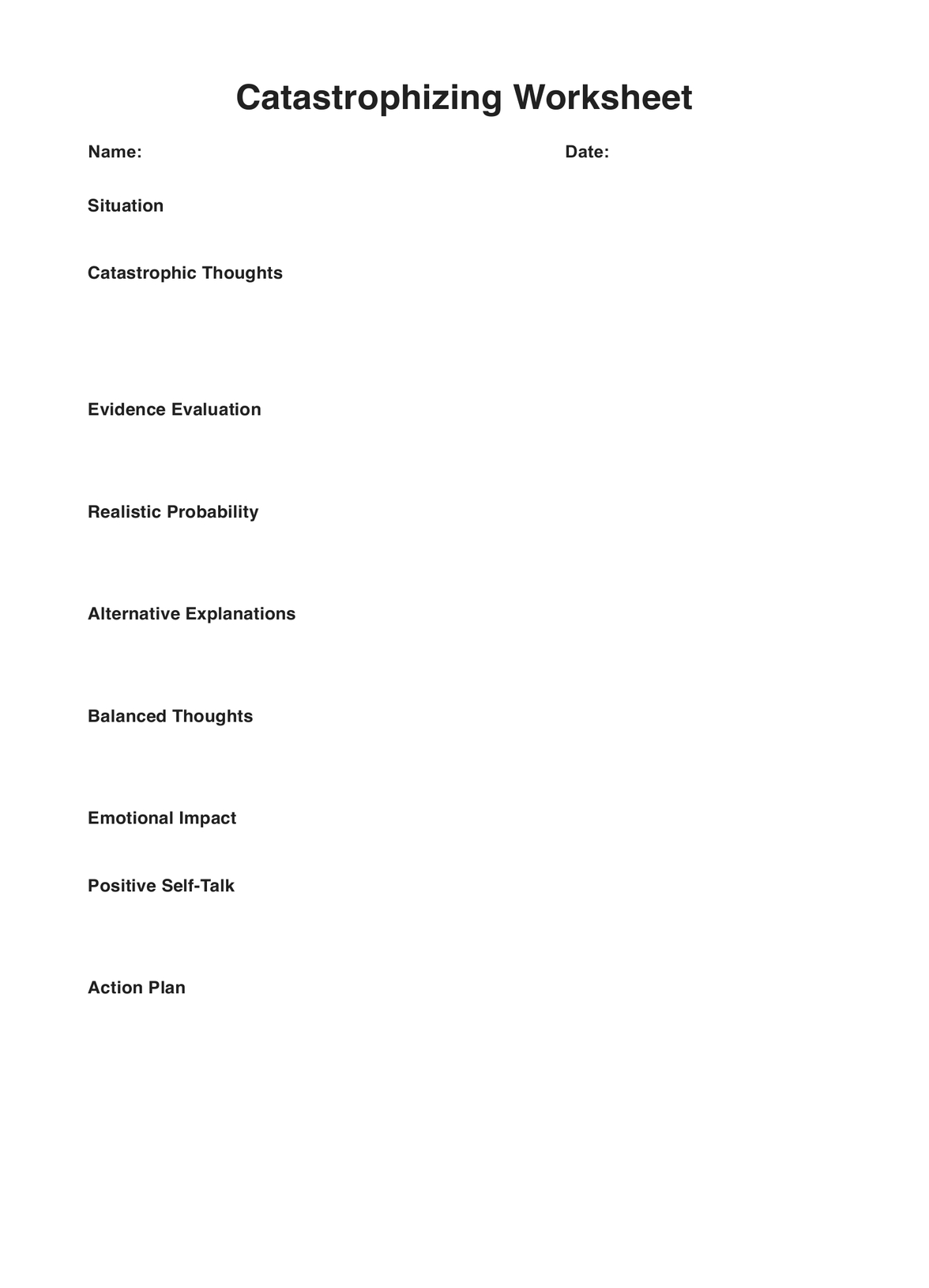 Catastrophizing Worksheet PDF Example