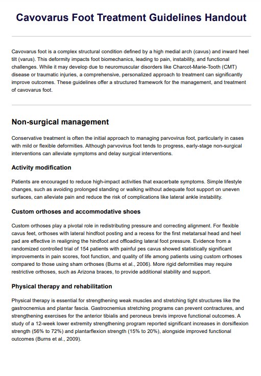 Cavovarus Foot Treatment Guidelines Handout PDF Example