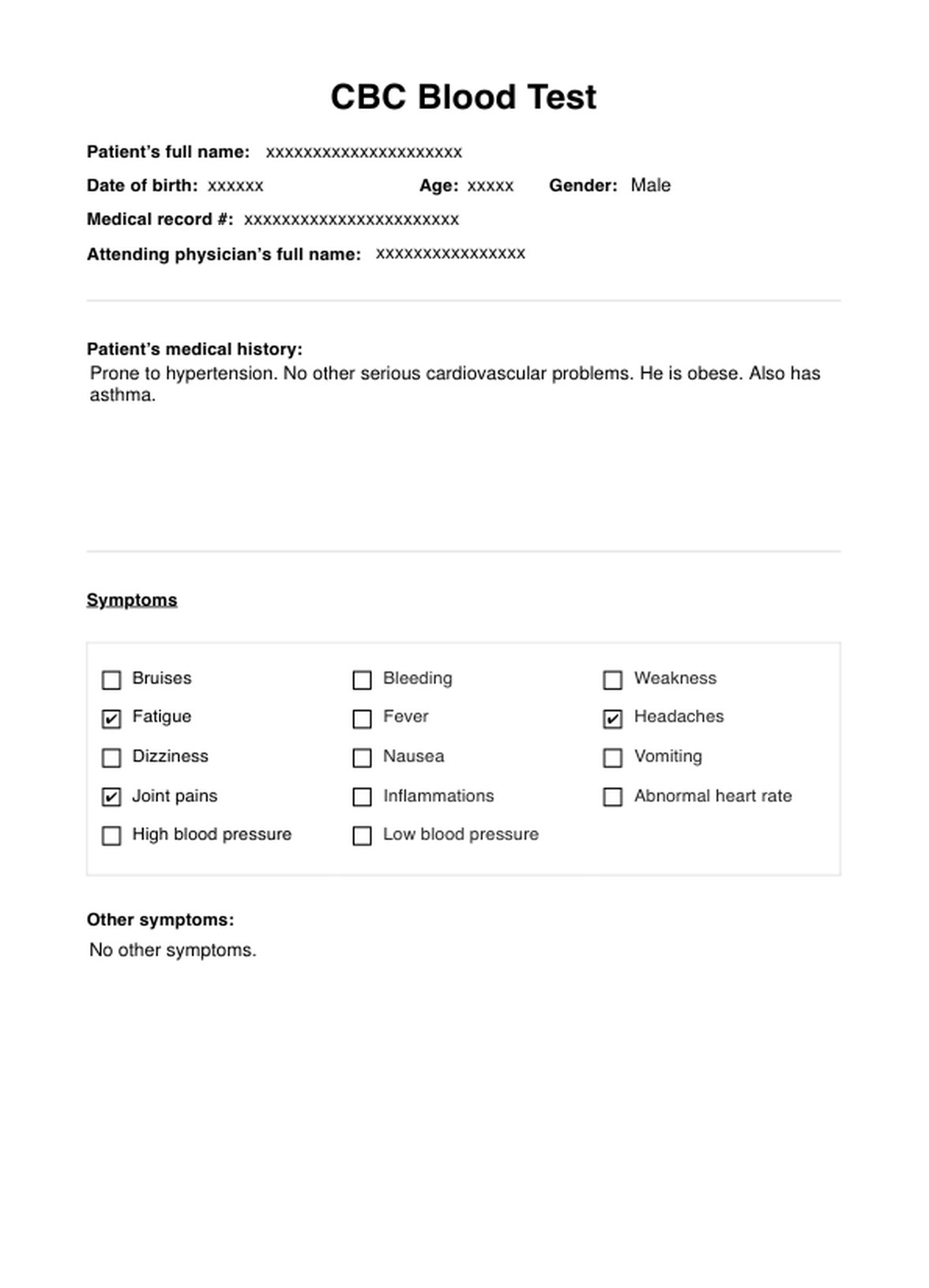 CBC Blood Test PDF Example