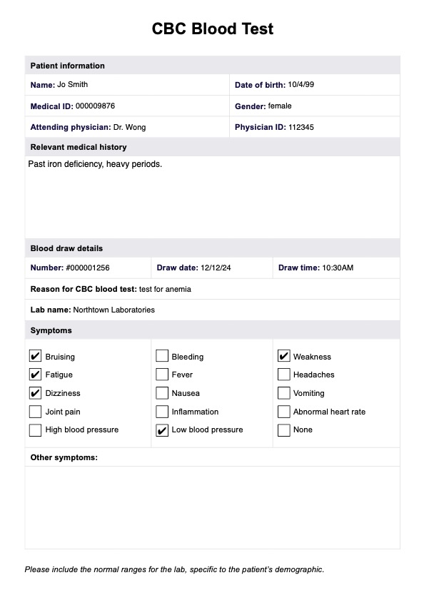 CBC Blood Test PDF Example