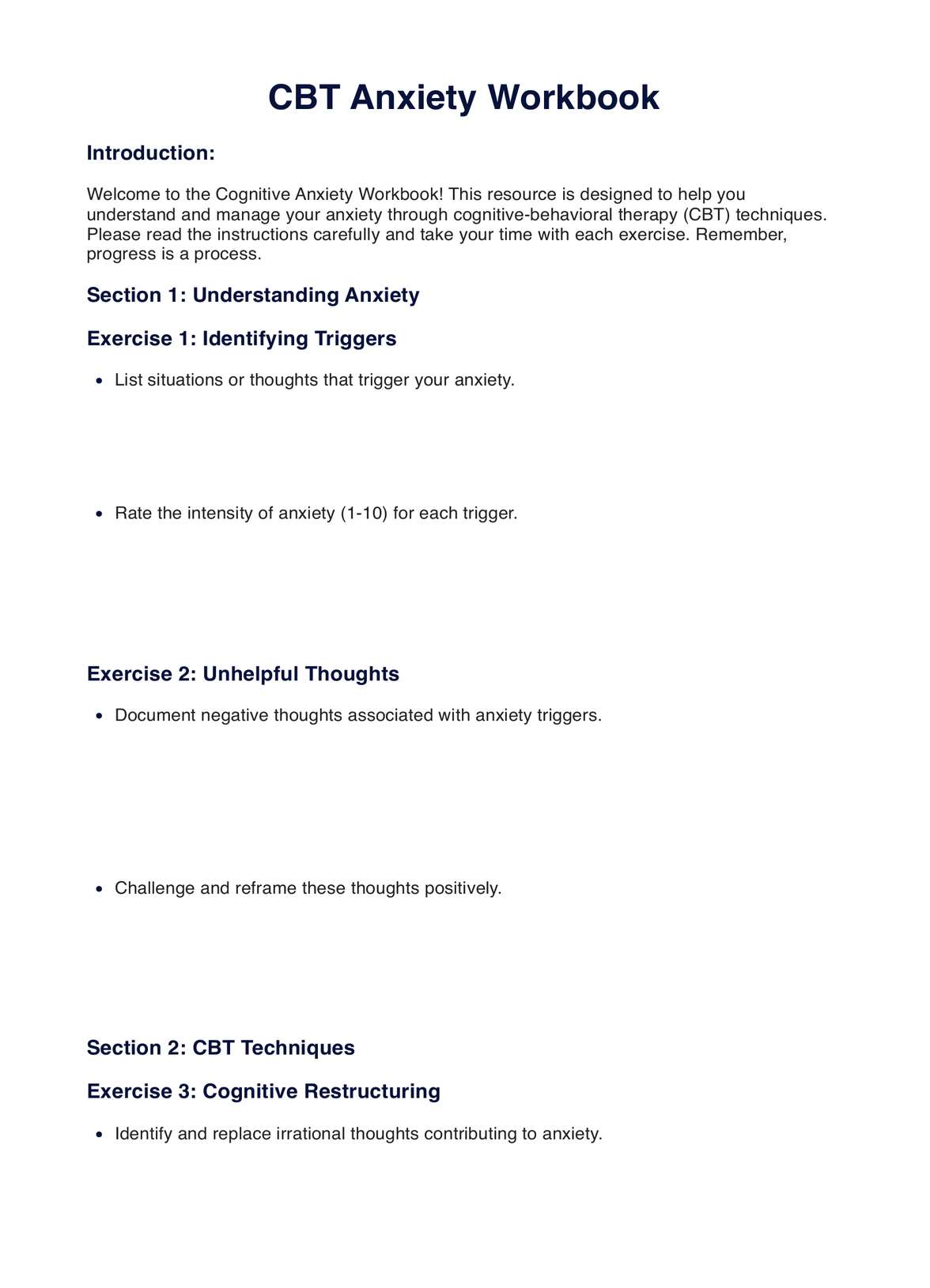 CBT Anxiety Workbook PDF Example