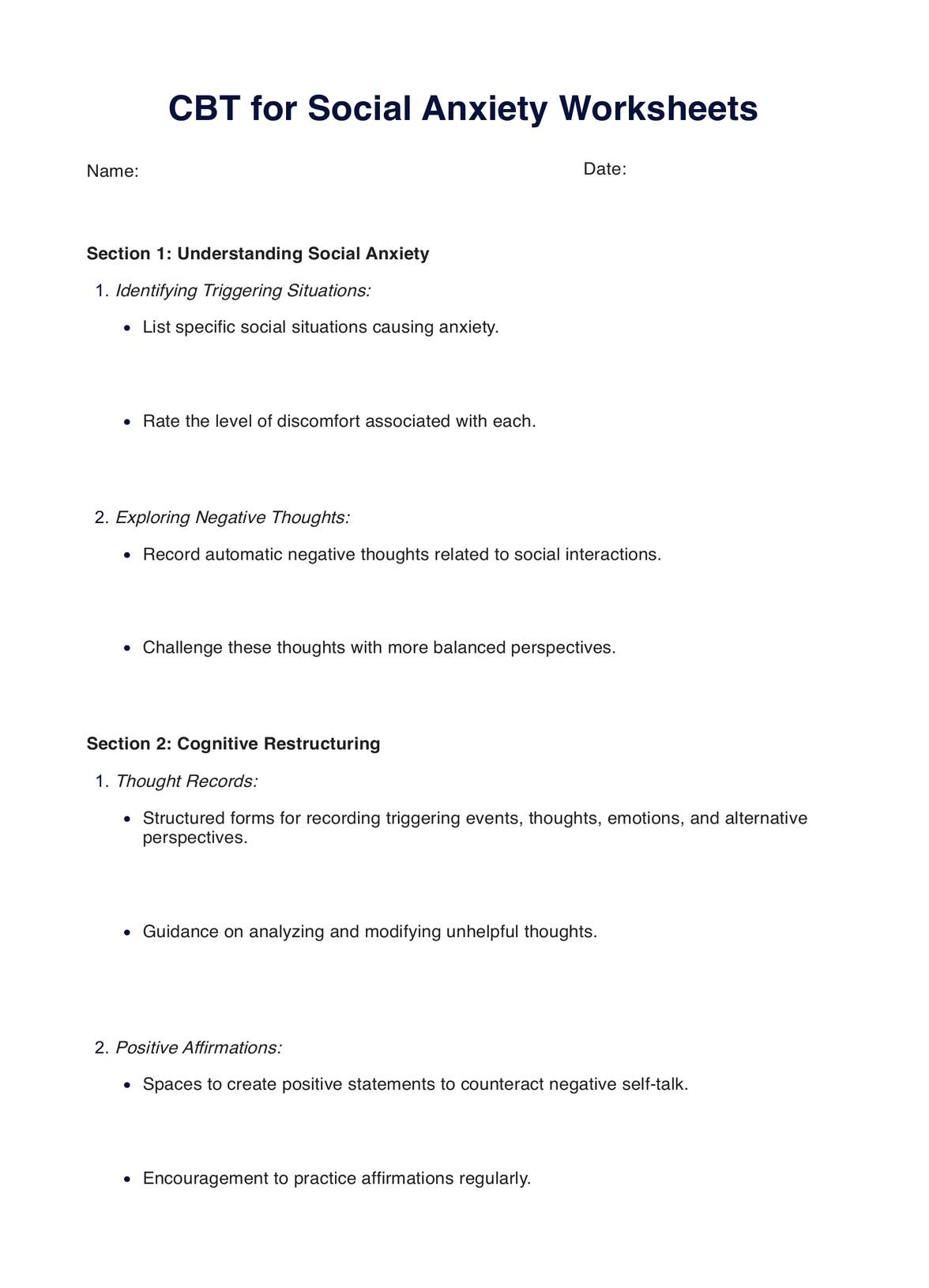 CBT for Social Anxiety Worksheets PDF PDF Example