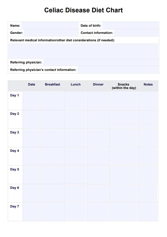 Celiac Disease Diet Chart PDF Example