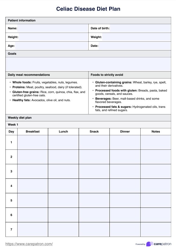 Plan de dieta para celíacos PDF Example