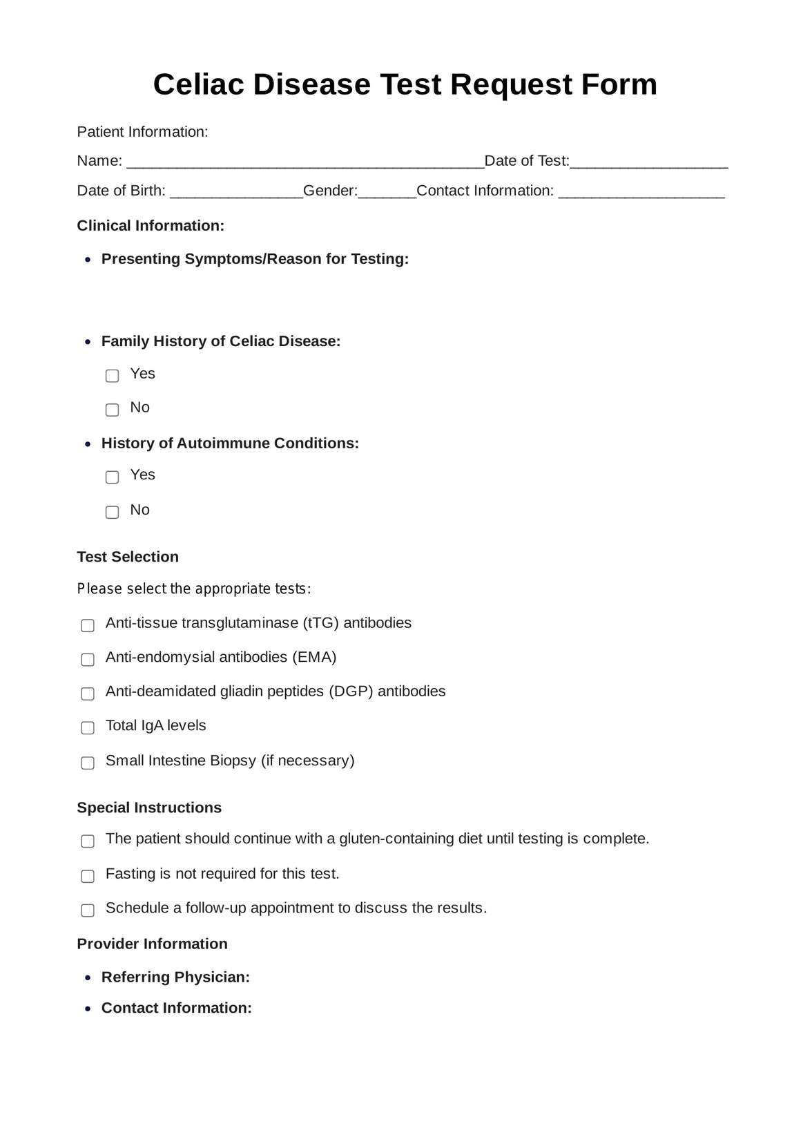 Celiac Disease Test PDF Example