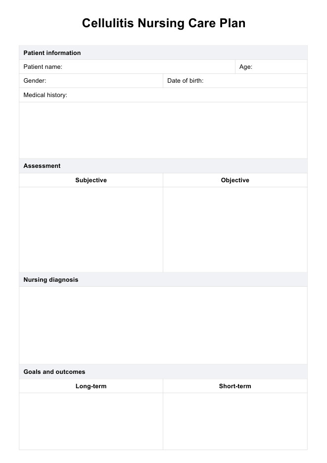 봉와직염 간호 계획 템플릿 PDF Example