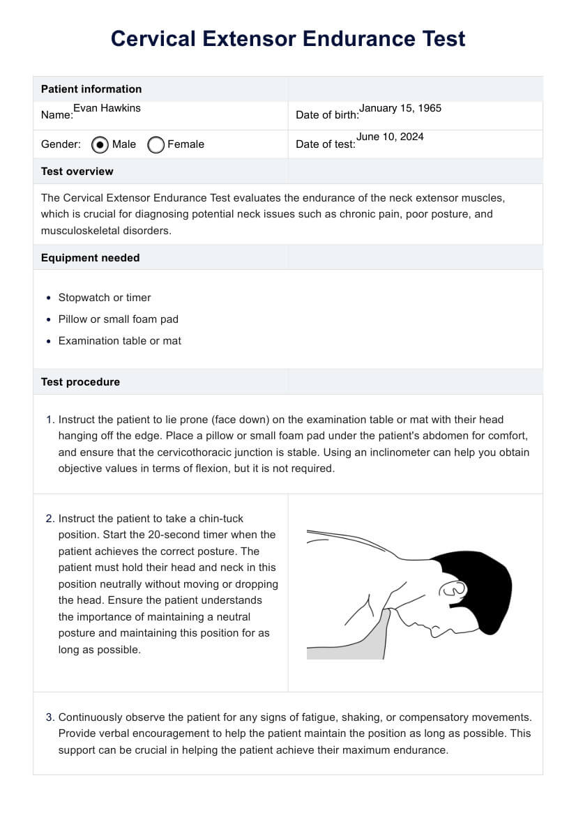 Cervical Extensor Endurance Test PDF Example