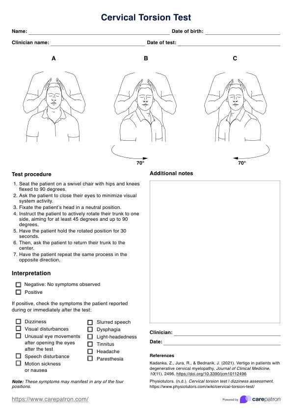 Cervical Torsion Test PDF Example