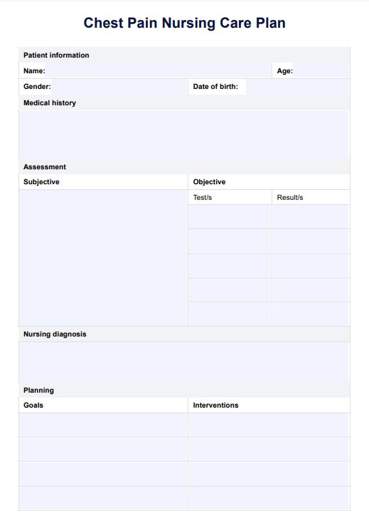 चेस्ट पेन नर्सिंग केयर प्लान PDF Example