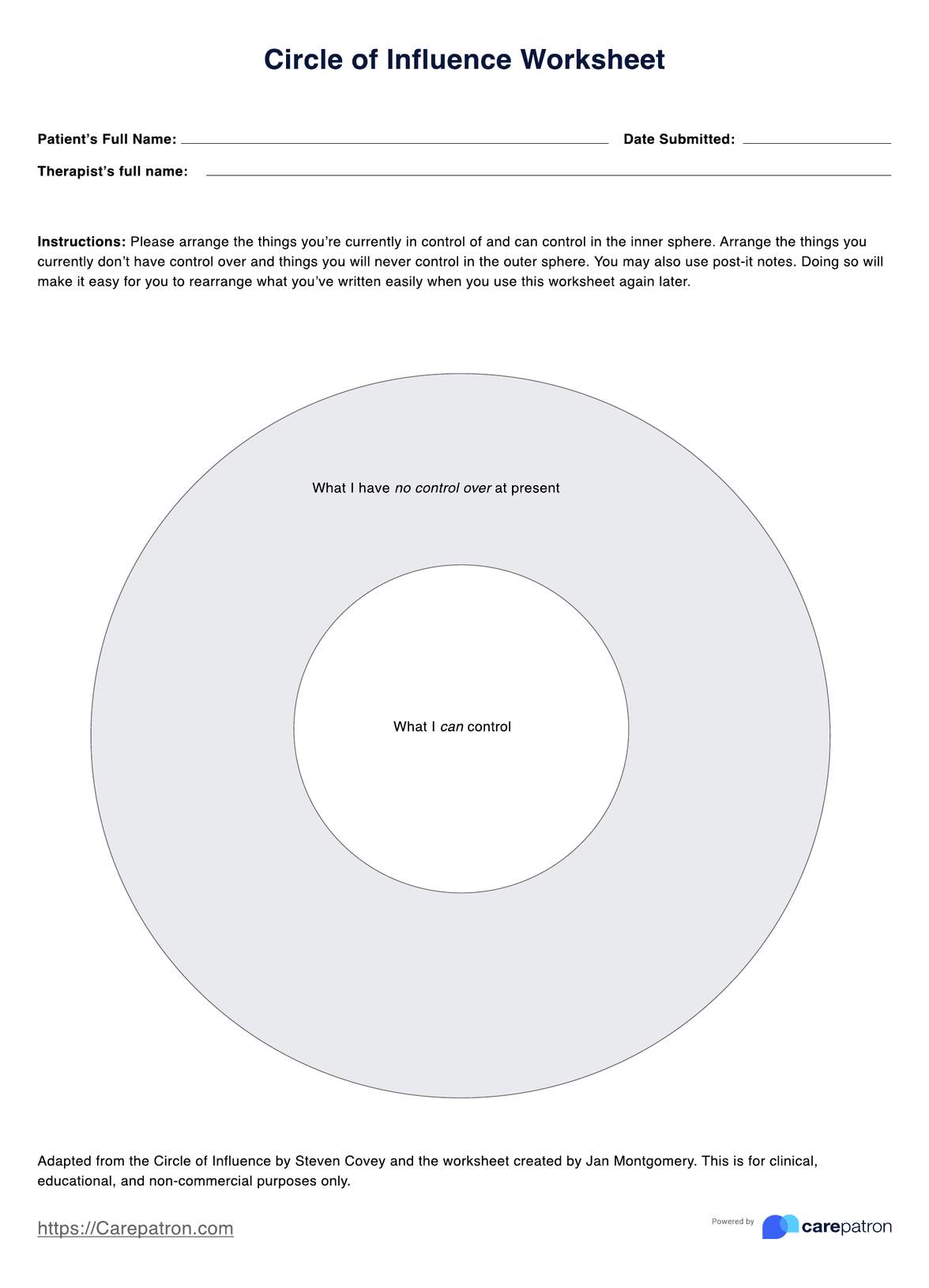 Circle of Influence Worksheet PDF Example