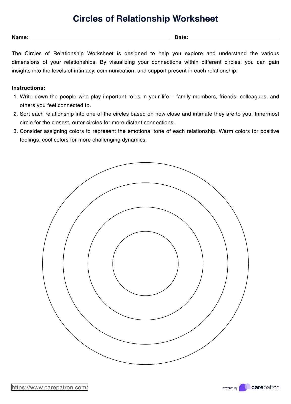 Circles of Relationships Worksheet PDF Example