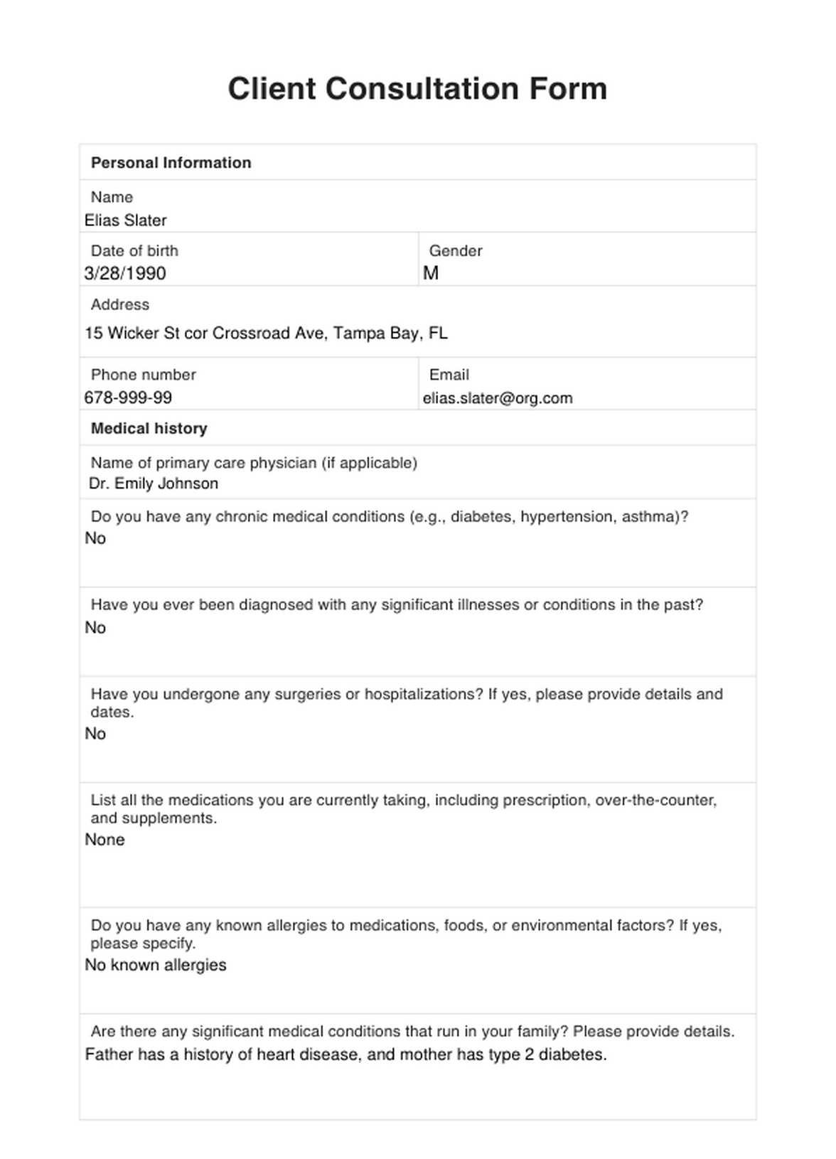 Client Consultation Forms PDF Example