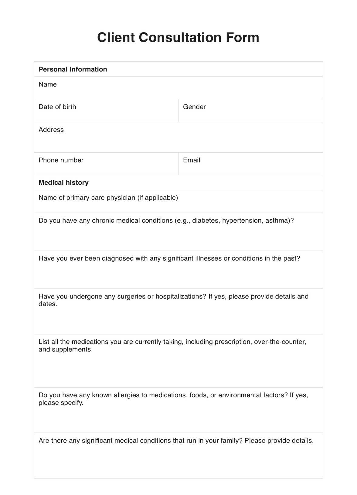 Client Consultation Forms PDF Example