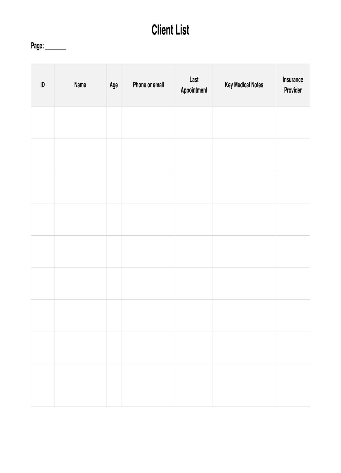 Client List PDF Example