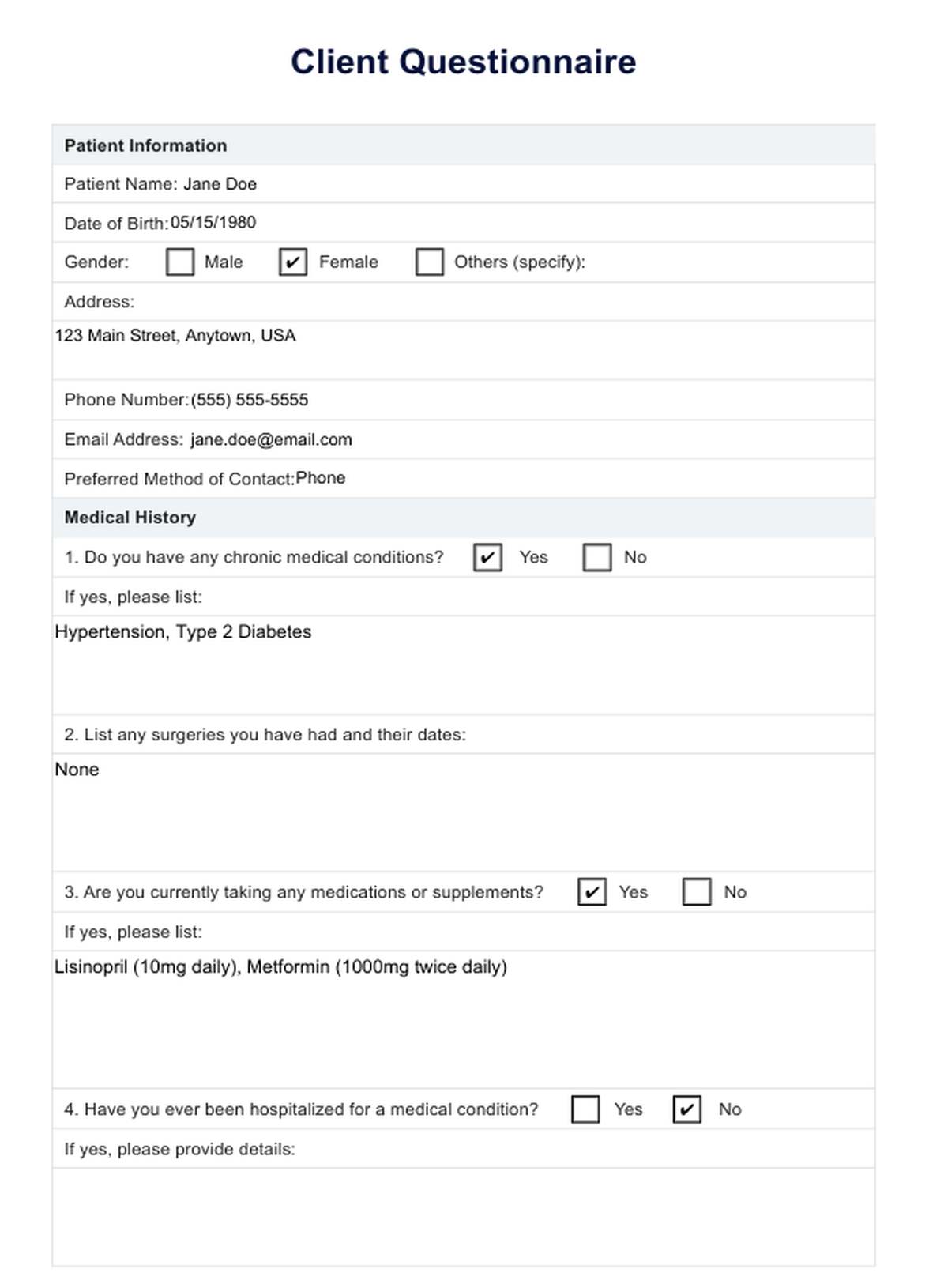 Client Questionnaire Template PDF Example