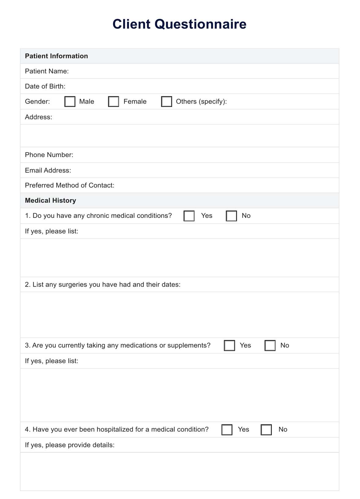 Client Questionnaire Template PDF Example