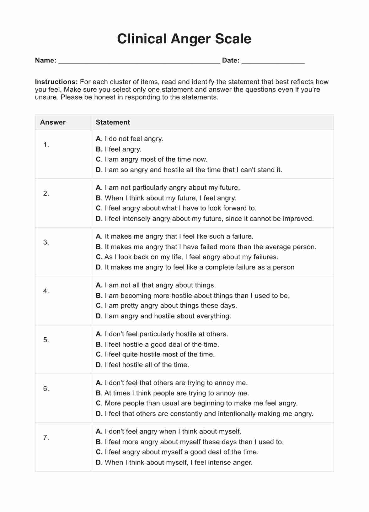 Clinical Anger Scale PDF Example