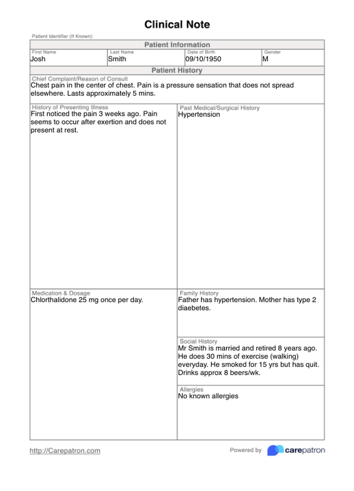 Clinical Note Template PDF Example