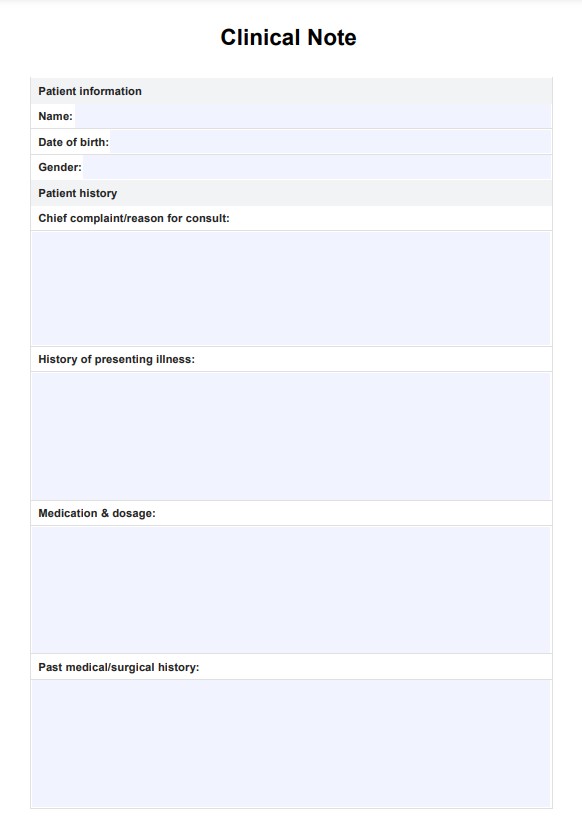 Szablon notatki klinicznej PDF Example