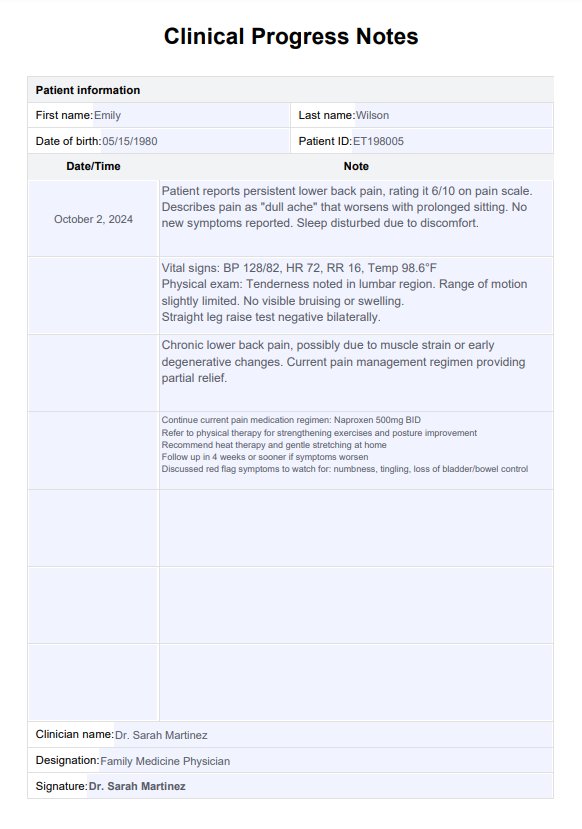 Clinical Progress Notes Template PDF Example