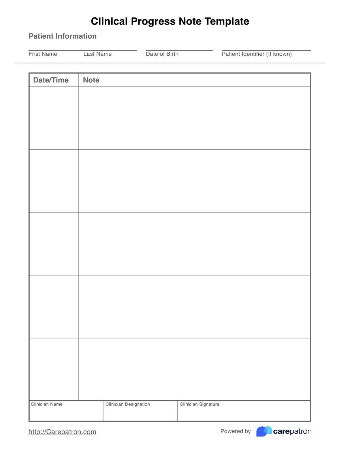 Clinical Progress Notes Template PDF Example