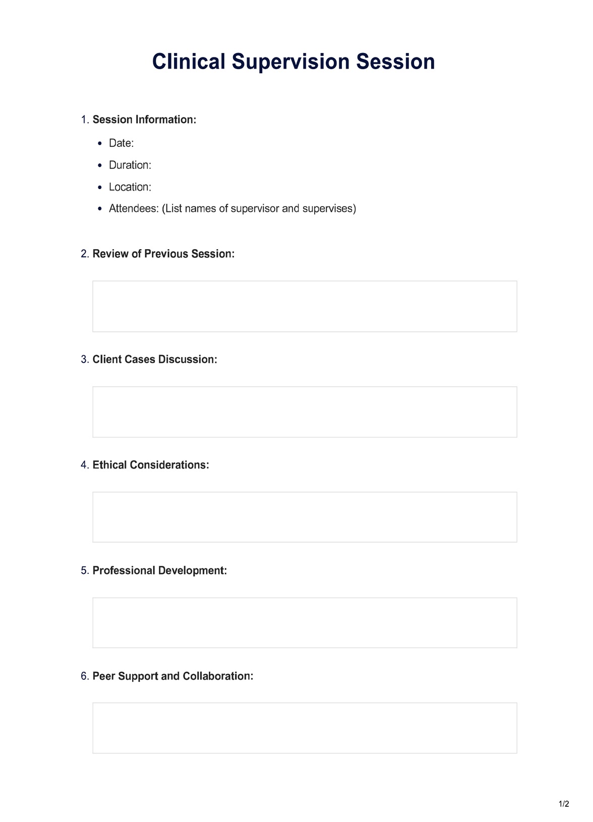 Clinical Supervision Template PDF Example