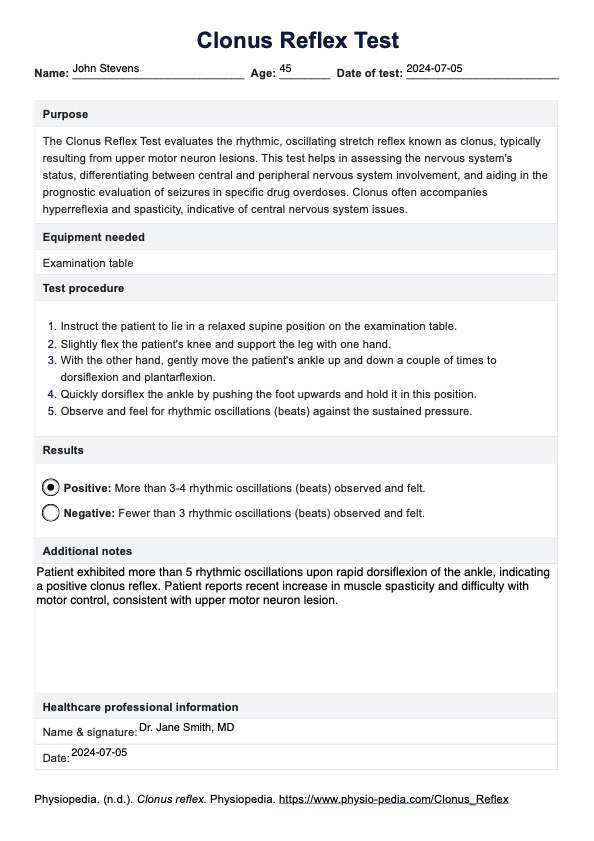 Clonus Reflex Test & Example | Free PDF Download