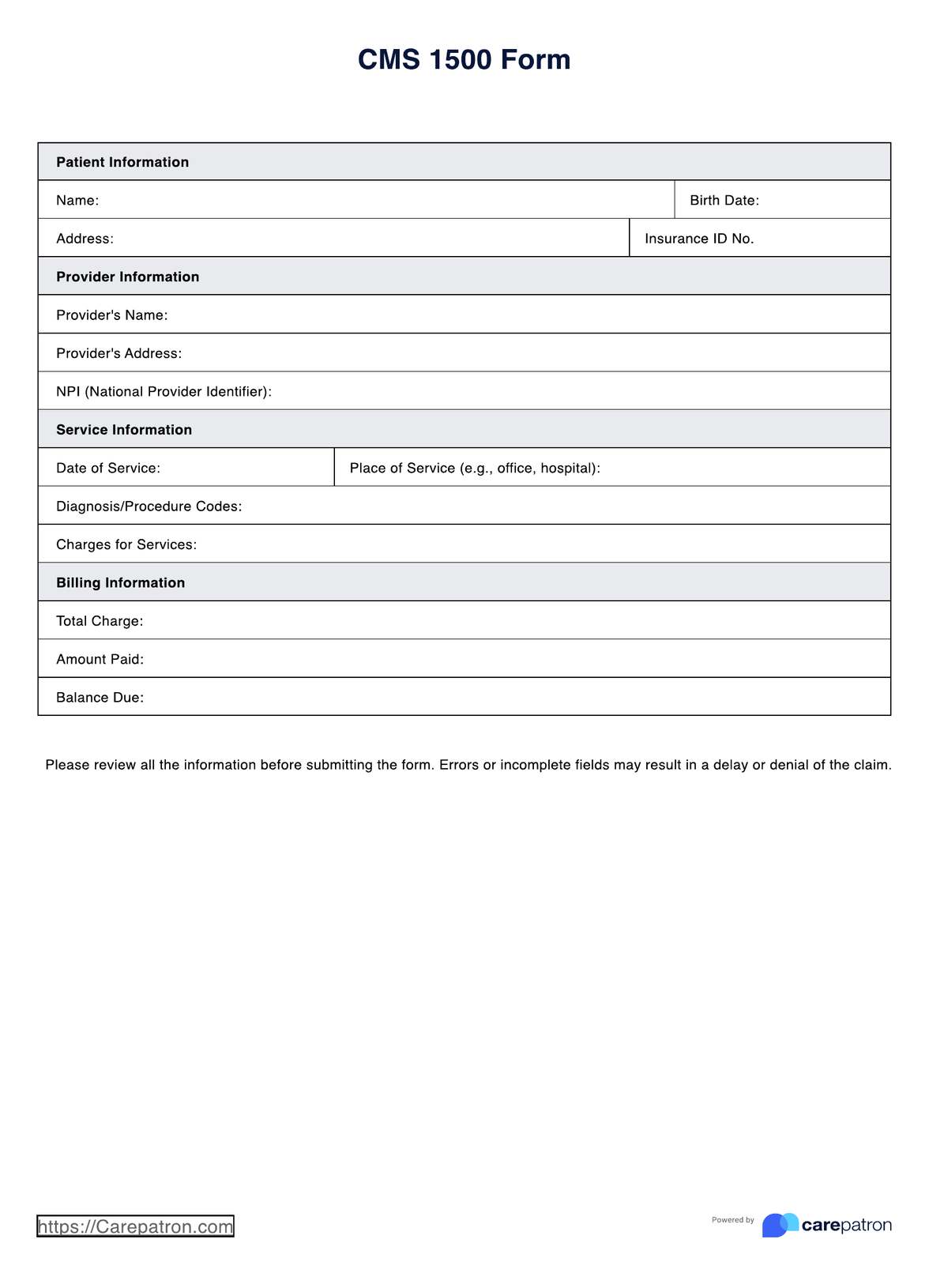 CMS 1500 Forms PDF Example