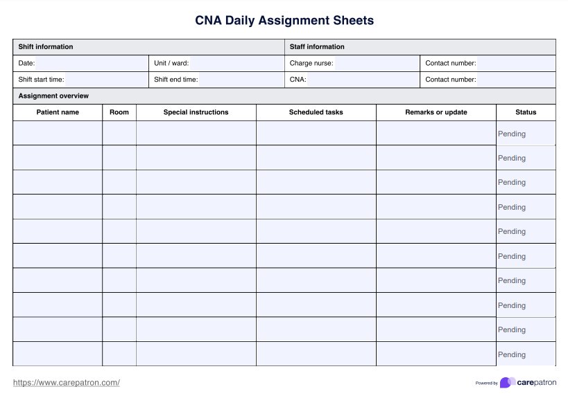 CNA 일일 과제 시트 PDF Example