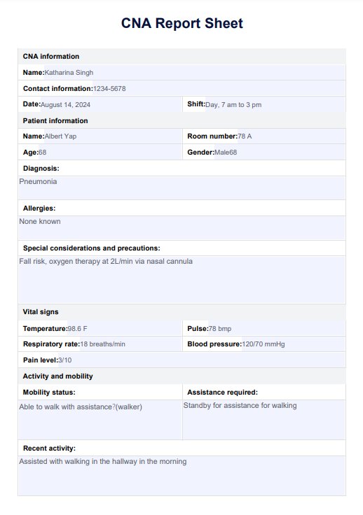 CNA-rapportblad PDF Example