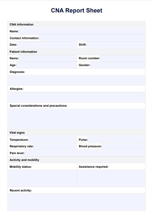 CNA-rapportark PDF Example