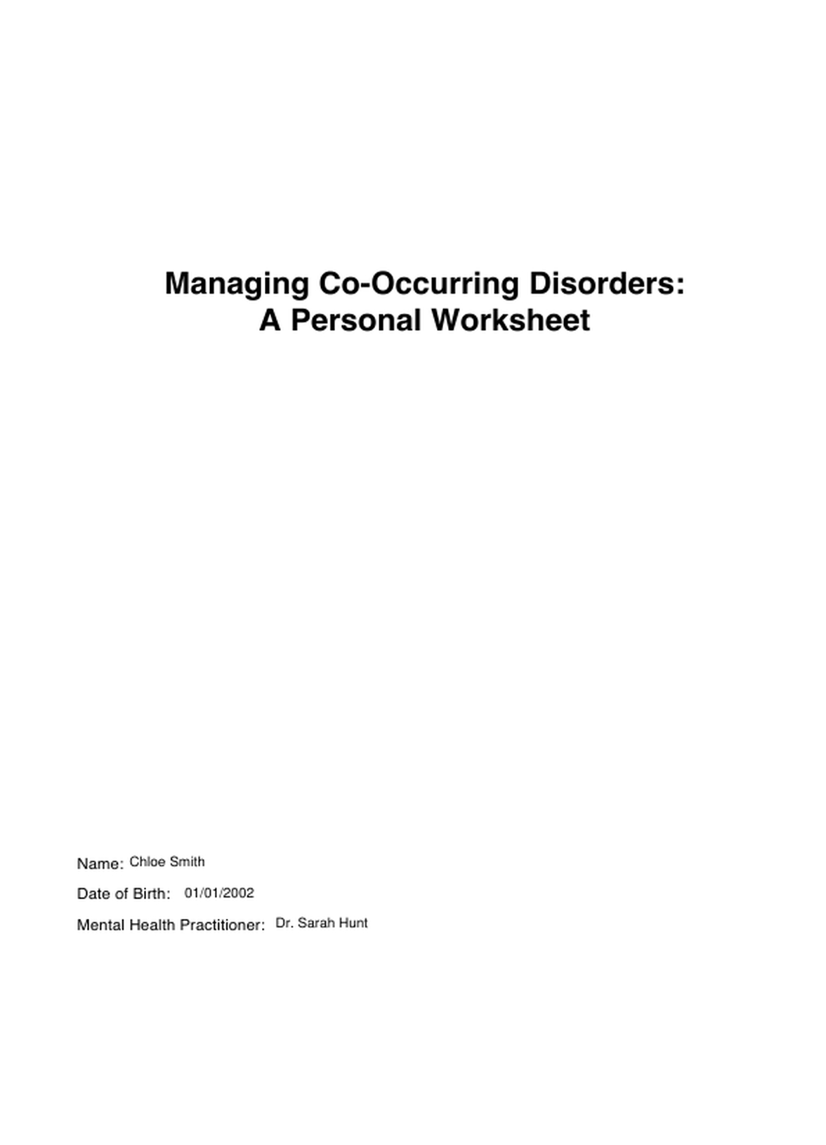 Co-occurring Disorders Worksheets PDF PDF Example