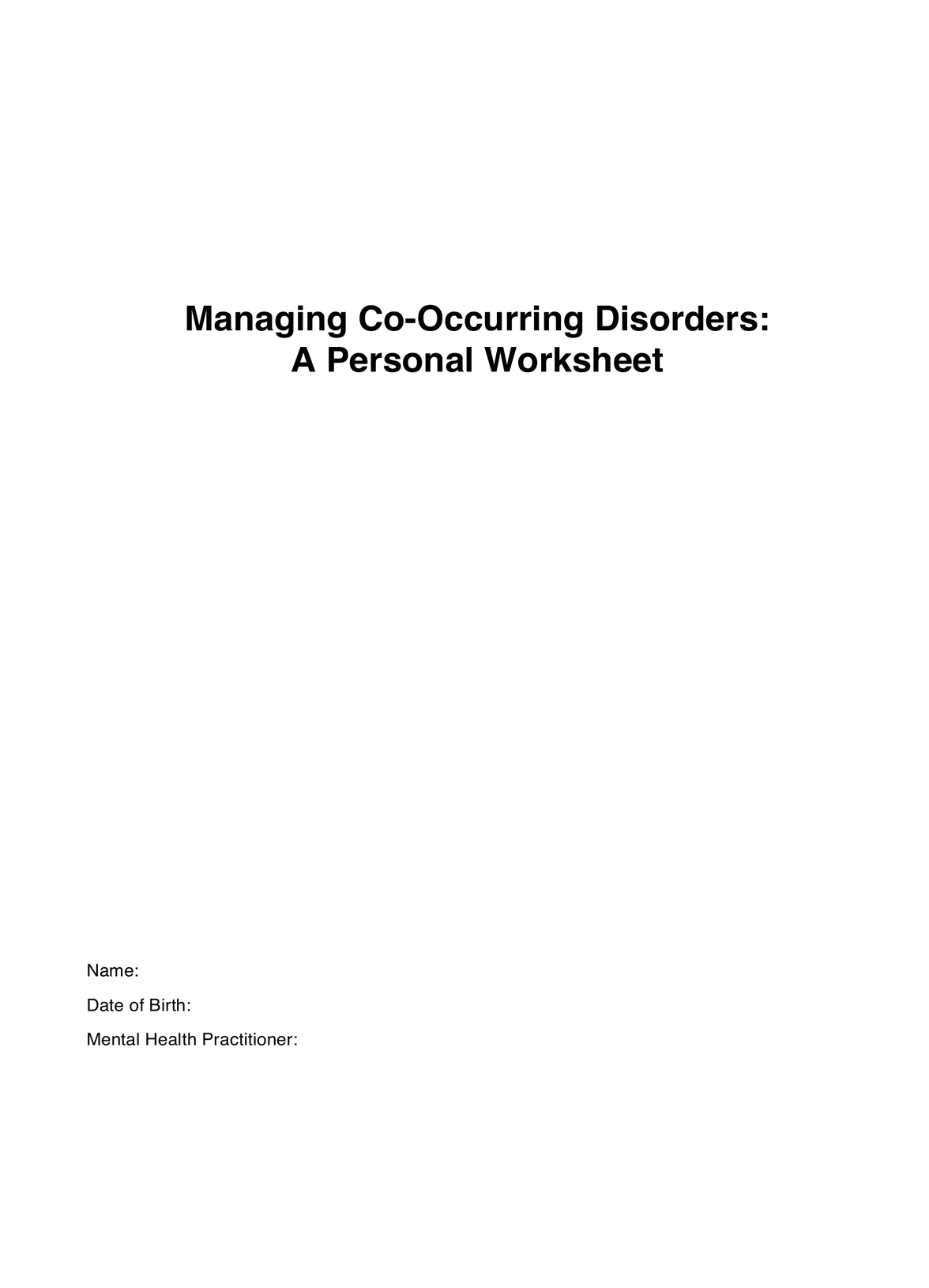 Co-occurring Disorders Worksheets PDF PDF Example