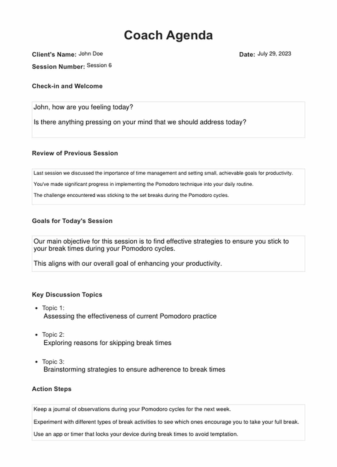 Coach Agenda PDF Example
