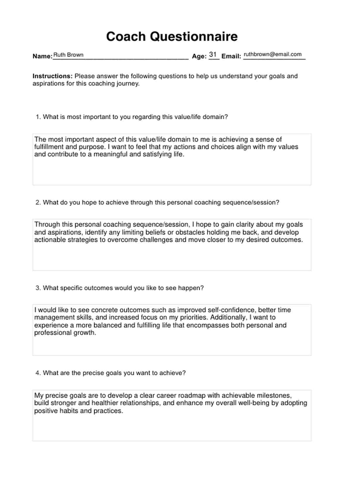Coach Questionnaire PDF Example