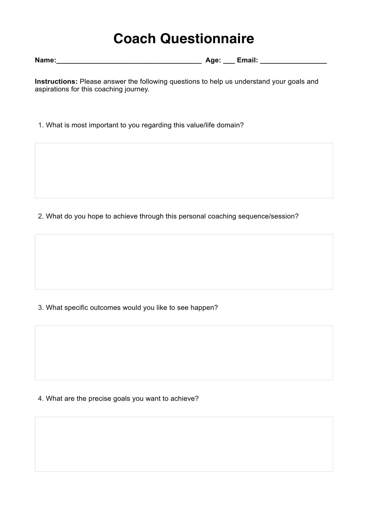 Coach Questionnaire PDF Example
