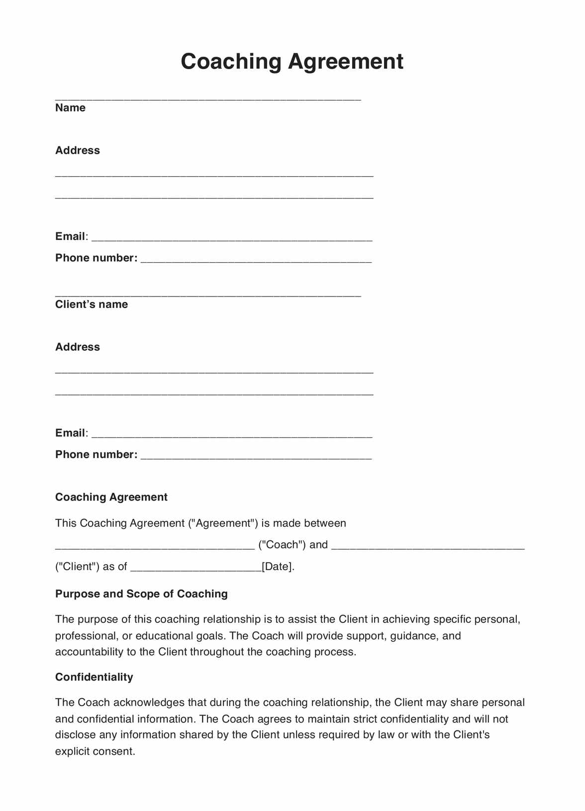 Coaching Agreements PDF Example
