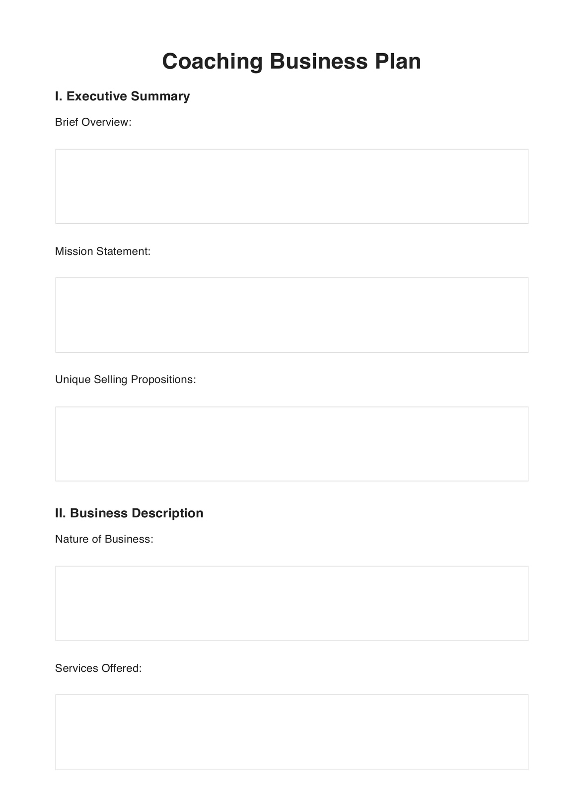 Coaching Business Plan PDF Example